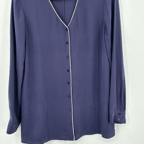 Eileen Fisher Purple Button Front White Trim 100% Silk Long Sleeve Blouse Sz S/P - Picture 4 of 5